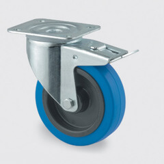 Plate Castor with Blue Wheel & Brake